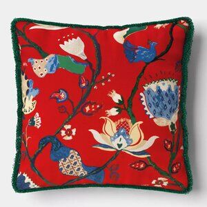THRESHOLD Vintage Vibrant Garden Flair Floral Square Toss Pillow Red